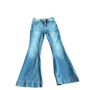Rockin C Womens Flared Denim High Rise Light Wash Jeans Big Hem Retro 27x30